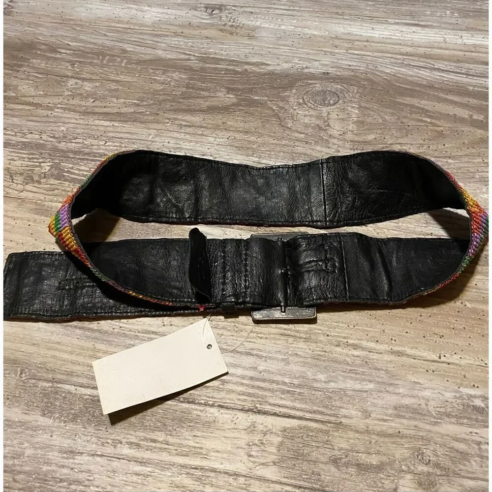 Raj Vintage Deadstock Y2K Beaded Leather Boho 35” Belt